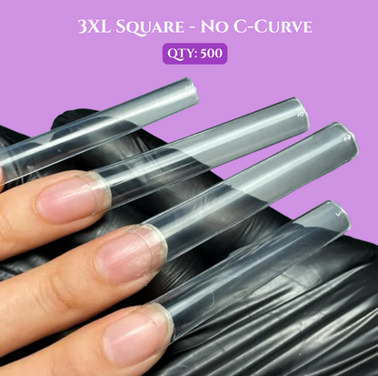 3XL Square Clear Nail Tips (No C-Curve)